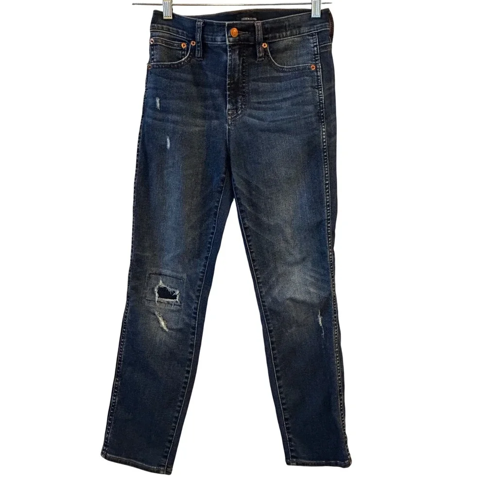J Crew Jeans Vintage Straight Distressed Dark Wash Denim‎ Pants Size 25